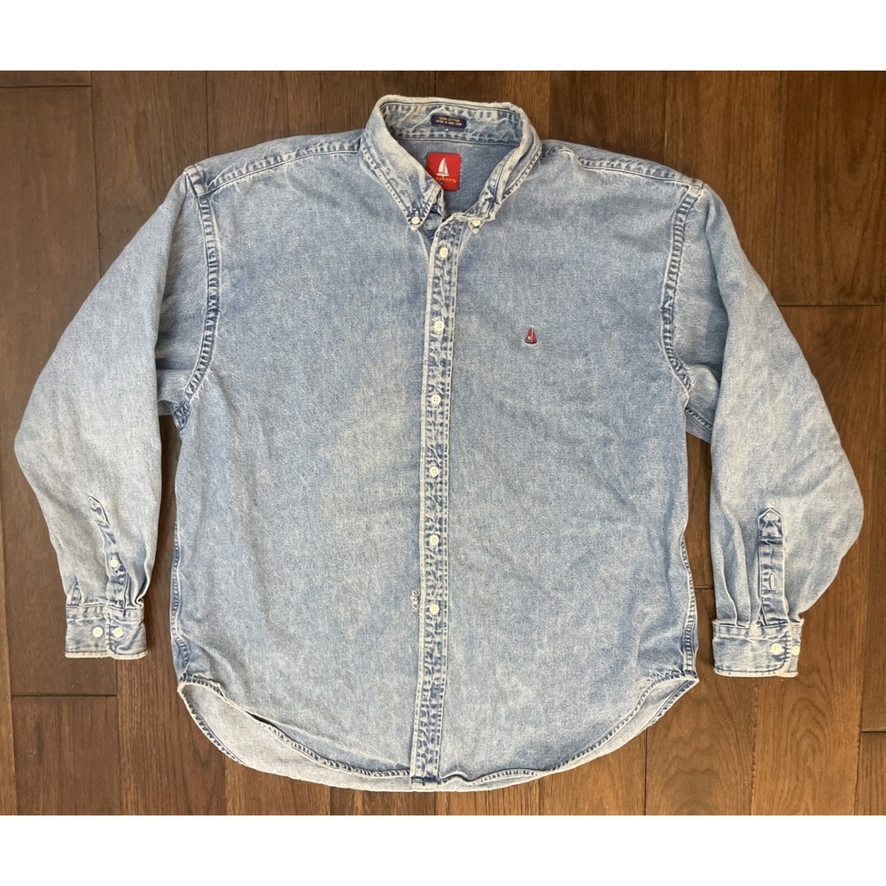 Norsport Vintage 90's Blue Denim Shacket Men's Size‎ XL Embroidered Boat